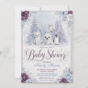 Invitation Baby Shower Animaux de la Forêt d'Hiver