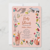 Invitation Baby Shower Animaux de la Forêt Rose Cute (Devant)