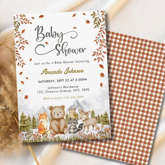 Invitation Baby Shower Animaux de la Forêt Rustique