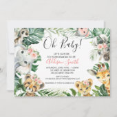 Invitation Baby Shower Animaux de Safari Fleuris Rose (Devant)