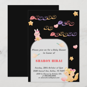 Invitation Baby shower Animaux mignons - Noir