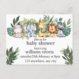 invitation baby shower, animaux, safari