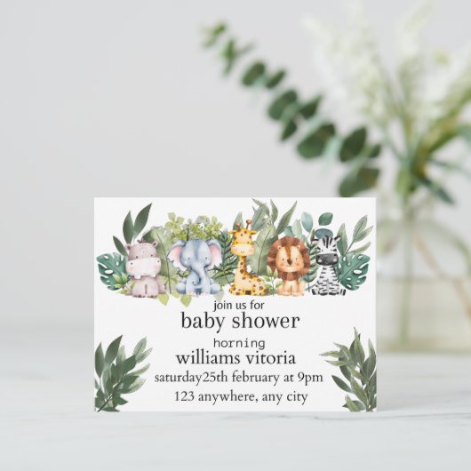 invitation baby shower, animaux, safari (Debout devant)