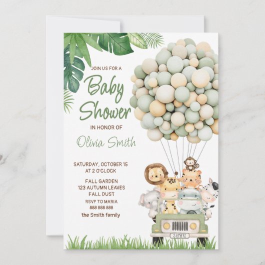 Invitation Baby shower Animaux Safari mignons (Devant)