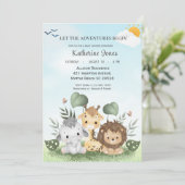 Invitation Baby shower Animaux Safari mignons (Debout devant)