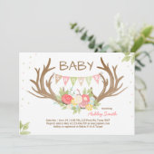 Invitation Baby shower Antler Deer Bois Floral (Debout devant)