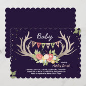 Invitation Baby shower Antler Deer Bois Floral (Devant / Derrière)