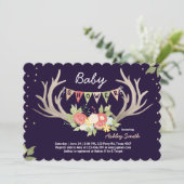 Invitation Baby shower Antler Deer Bois Floral (Debout devant)