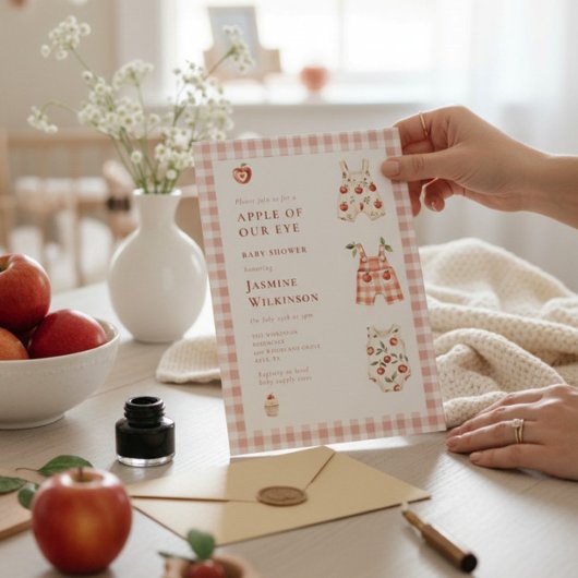 Invitation Baby shower Apple En vichy rose