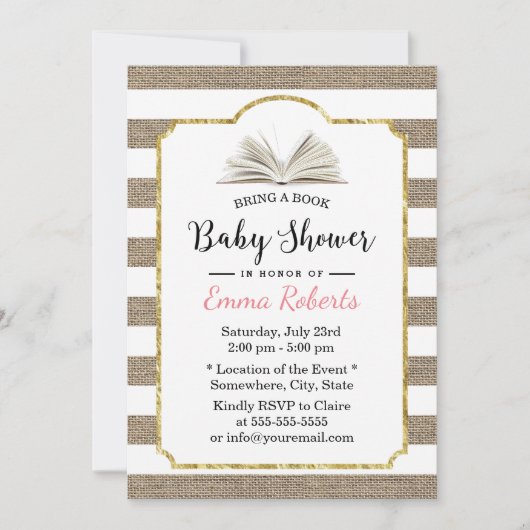 Invitation Baby shower Apporter une demande de livre Burlap S (Devant)