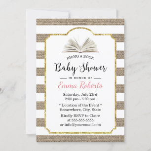 Invitation Baby shower Apporter une demande de livre Burlap S
