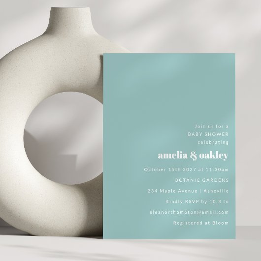 Invitation Baby shower Aqua Blue Minimalist Couples