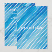 Invitation Baby shower Aqua Watercolor Stripes (Devant / Derrière)