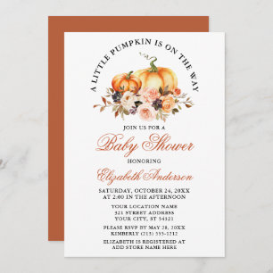Invitation Baby shower Aquarelle Automne Floral Citrouille
