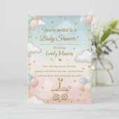Invitation Baby shower aquarelle avec ballons (Debout devant)