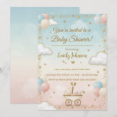 Invitation Baby shower aquarelle avec ballons (Devant / Derrière)