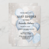 Invitation Baby shower Aquarelle Bleu Bleu Blancs (Devant / Derrière)