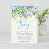 Invitation Baby shower aquarelle | Bleu garçon (Debout devant)