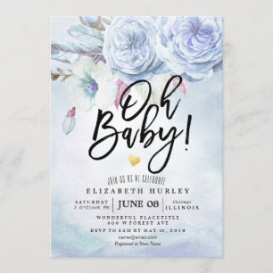 Invitation Baby shower Aquarelle Bohème Fleurs & Plumes