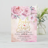 Invitation Baby shower Aquarelle Bohème Fleurs & Plumes (Debout devant)