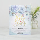 Invitation Baby shower Aquarelle Bohème Fleurs & Plumes (Debout devant)