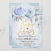 Invitation Baby shower Aquarelle Bohème Fleurs & Plumes (Devant / Derrière)