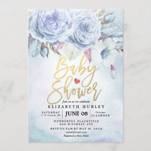 Invitation Baby shower Aquarelle Bohème Fleurs & Plumes