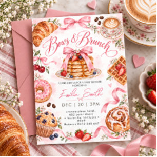 Invitation Baby Shower aquarelle 'Bowaux roses et brunch'