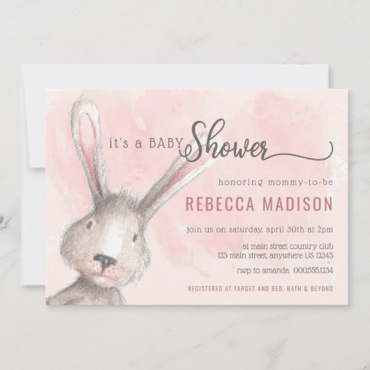 Invitation Baby shower Aquarelle Bunny (Devant)