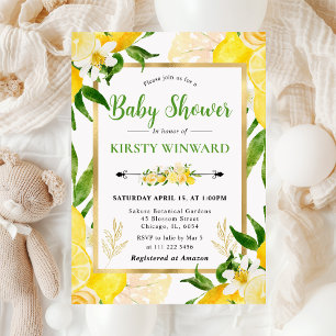 Invitation Baby Shower Aquarelle Citrons et Fleurs