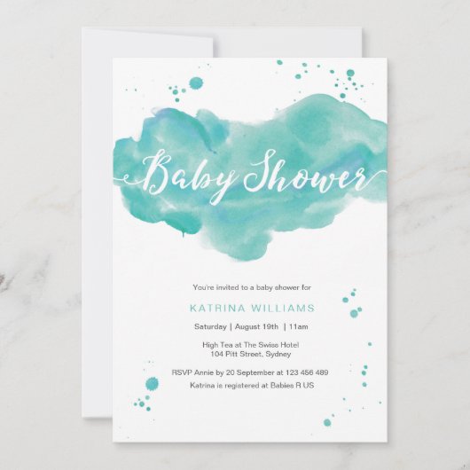 invitation baby shower | Aquarelle d'Aqua (Devant)