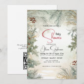 Invitation Baby shower - Aquarelle d'hiver Botanique (Devant / Derrière)