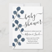 Invitation Baby Shower aquarelle Eucalyptus Bleu Script (Devant)
