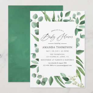 Invitation Baby-Shower aquarelle Eucalyptus Verdure