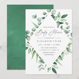 Invitation Baby-Shower aquarelle Eucalyptus verdure