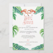 Invitation Baby shower Aquarelle Flamant rose rose feuille ba (Devant)