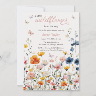 Invitation Baby Shower aquarelle fleurs sauvages rustique