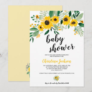 Invitation Baby shower aquarelle floral tournesol rustique