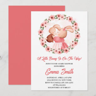 Invitation Baby Shower aquarelle florale Petit Lapin