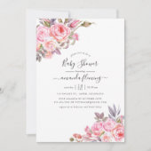 Invitation Baby shower aquarelle florale rose (Devant)