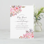 Invitation Baby shower aquarelle florale rose (Debout devant)
