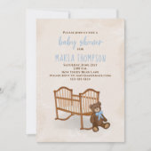 Invitation Baby shower Aquarelle garçon Rustique farci animal (Devant)