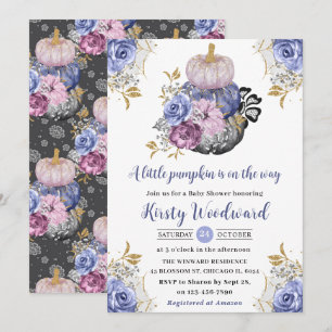 Invitation Baby shower aquarelle Halloween Floral Pumpkins