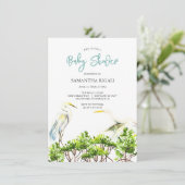 Invitation Baby shower Aquarelle Heron blanc Mangroves (Debout devant)