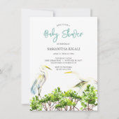 Invitation Baby shower Aquarelle Heron blanc Mangroves (Devant)
