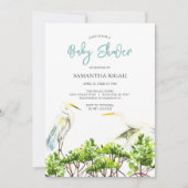 Invitation baby shower aquarelle Mangroves de héron blanc (Devant)