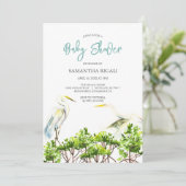 Invitation baby shower aquarelle Mangroves de héron blanc (Debout devant)