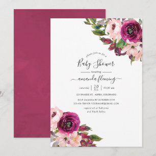 Invitation Baby Shower aquarelle Marsala et rose