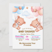 Invitation Baby Shower Aquarelle Rose Bleu Mignon (Devant)