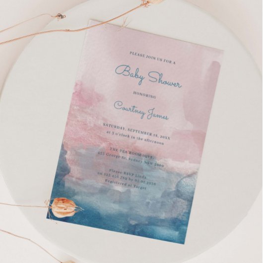 Invitation Baby shower Aquarelle rose et bleu